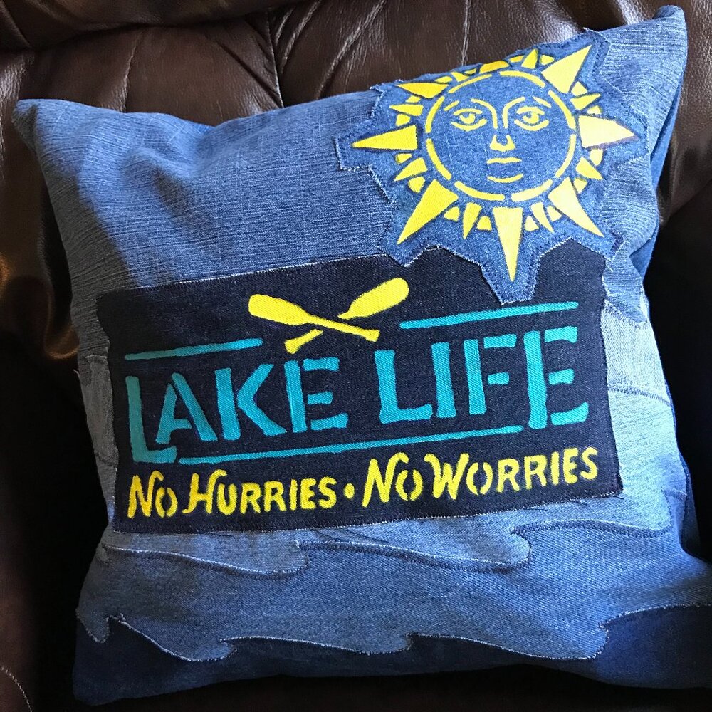 Lake Life Pillow Cover 18 x 18, Boating Fishing Waves Lakehouse Cabin Decor - Picture 4 of 10